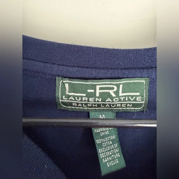 Ralph Lauren active M Navy Shirt with Green and Yellow Stripes casual travel - Picture 2 of 9